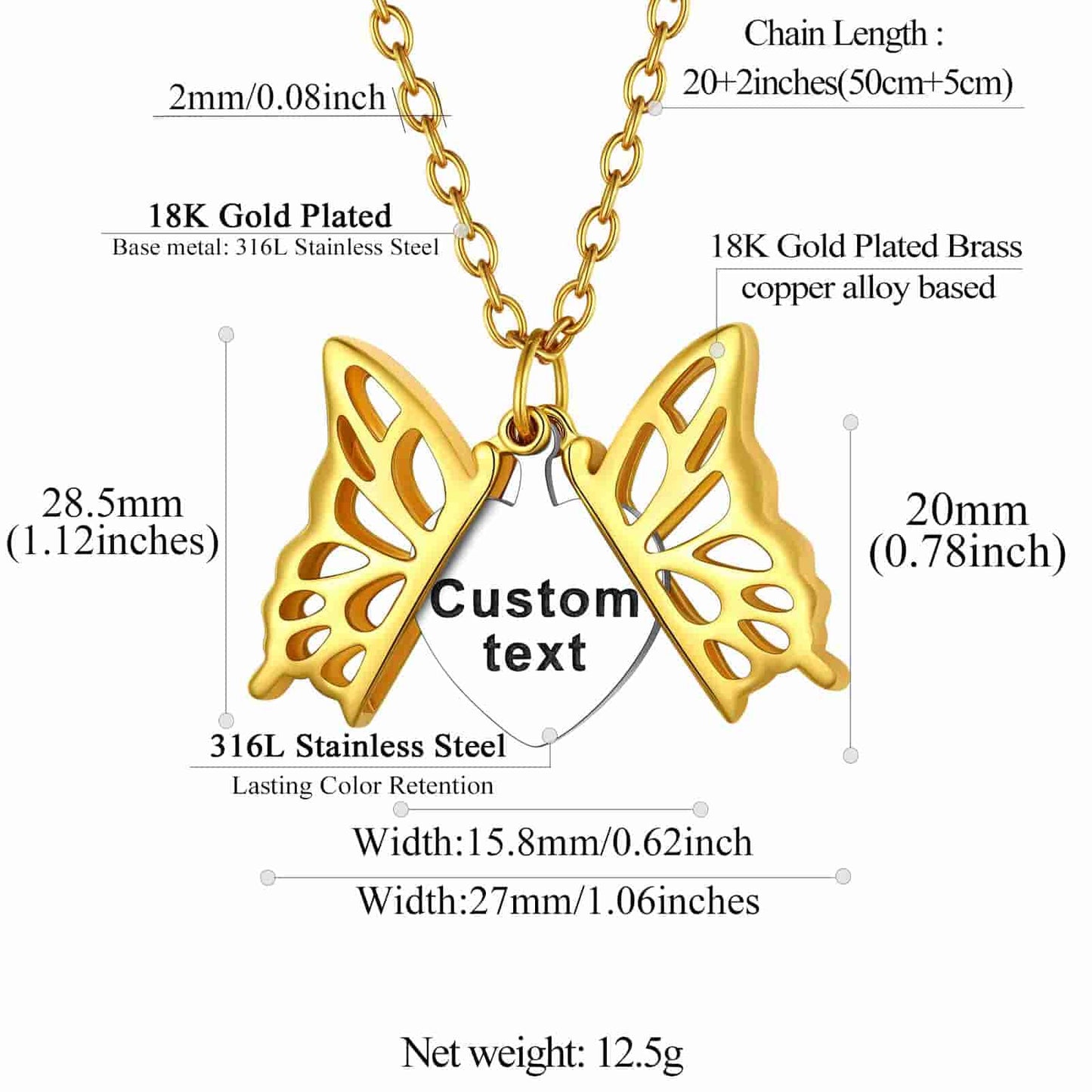 Custom4U  Hollow Butterfly Necklace Size