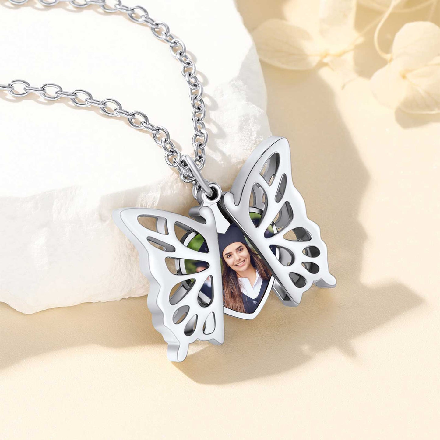 Custom4U Personalized Hollow Butterfly Photo Necklace for Women