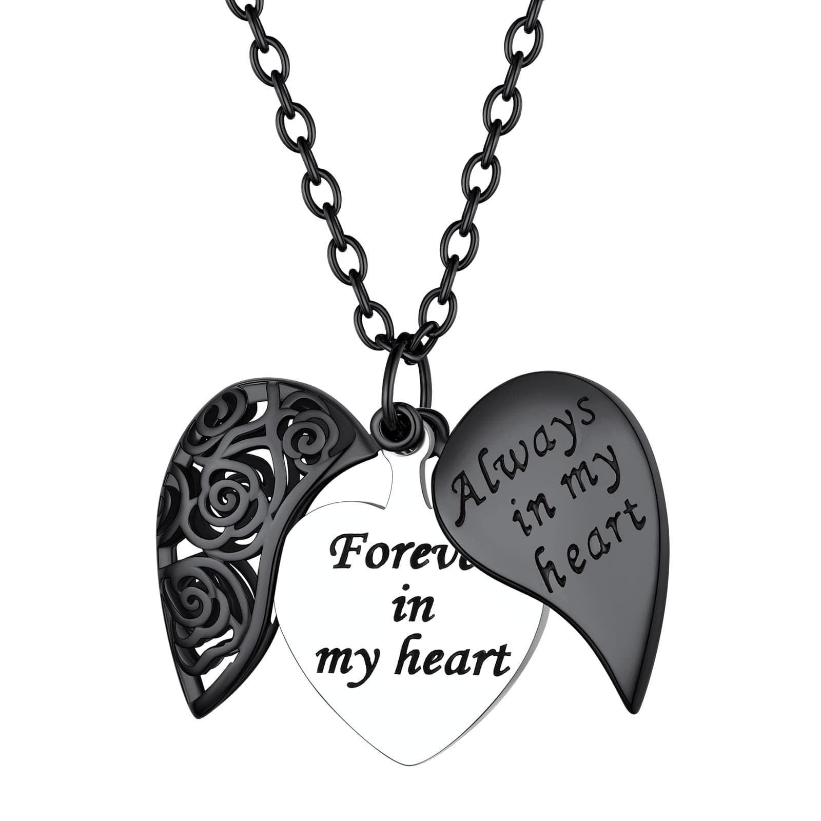 Custom4U Hollow Rose Heart Locket Necklace Black