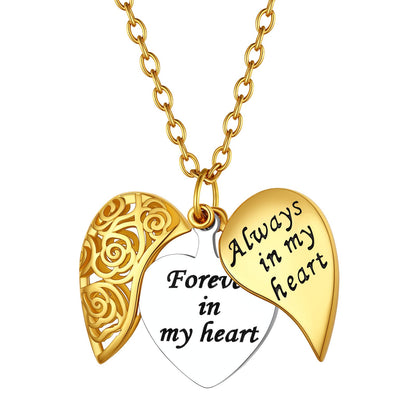 Custom4U Hollow Rose Heart Locket Necklace Gold