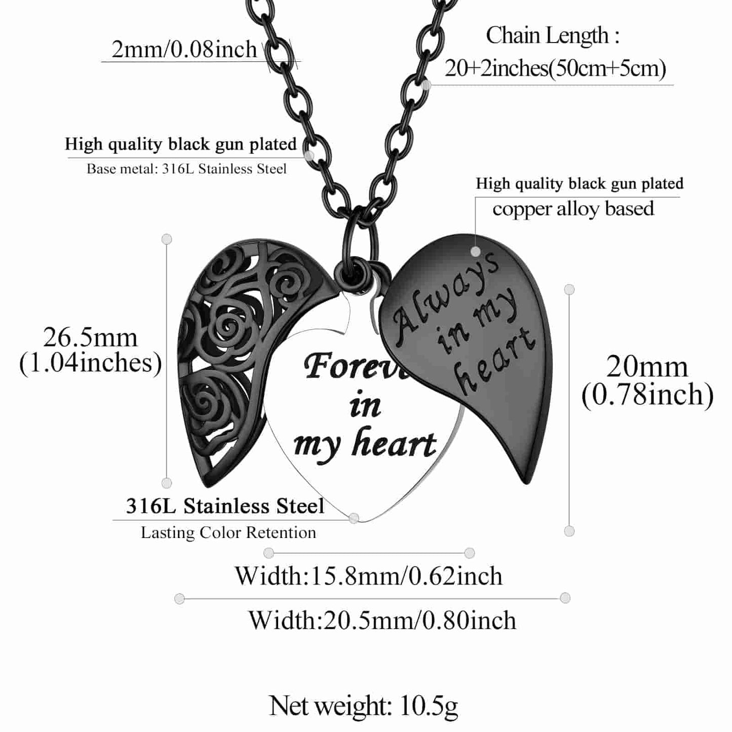Custom4U Hollow Rose Heart Locket Necklace Size