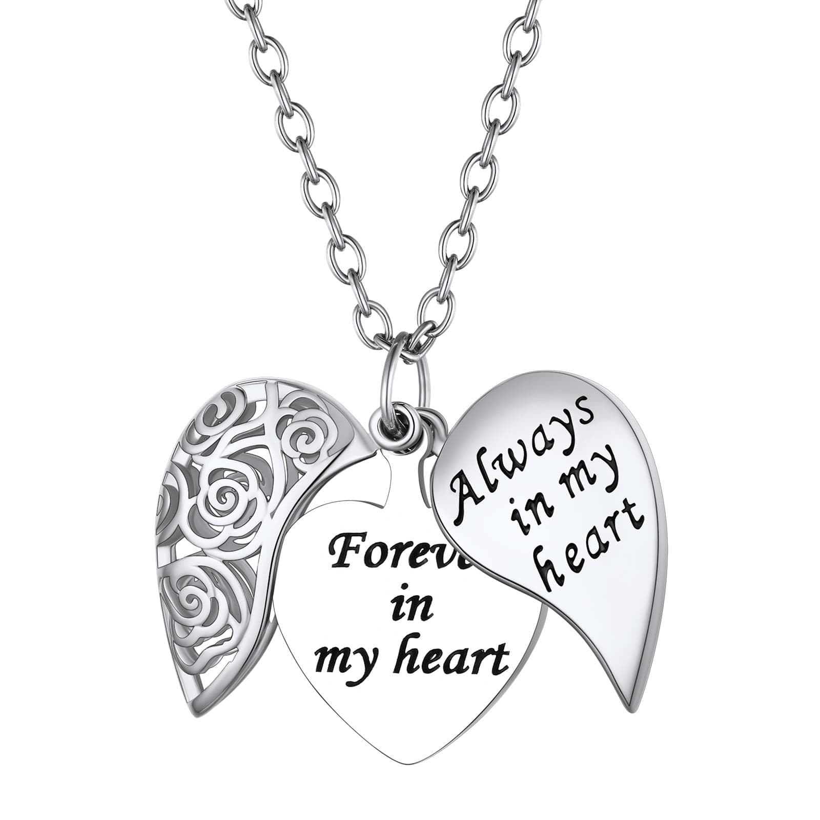 Custom4U Hollow Rose Heart Locket Necklace Steel