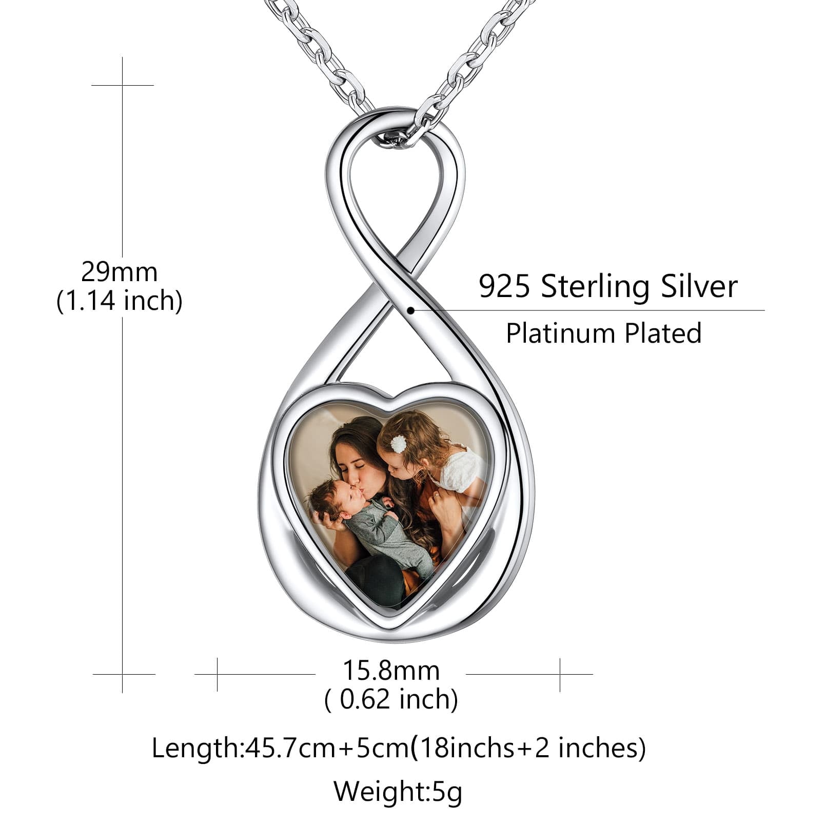  Custom4U Infinity Heart Photo Necklace Size