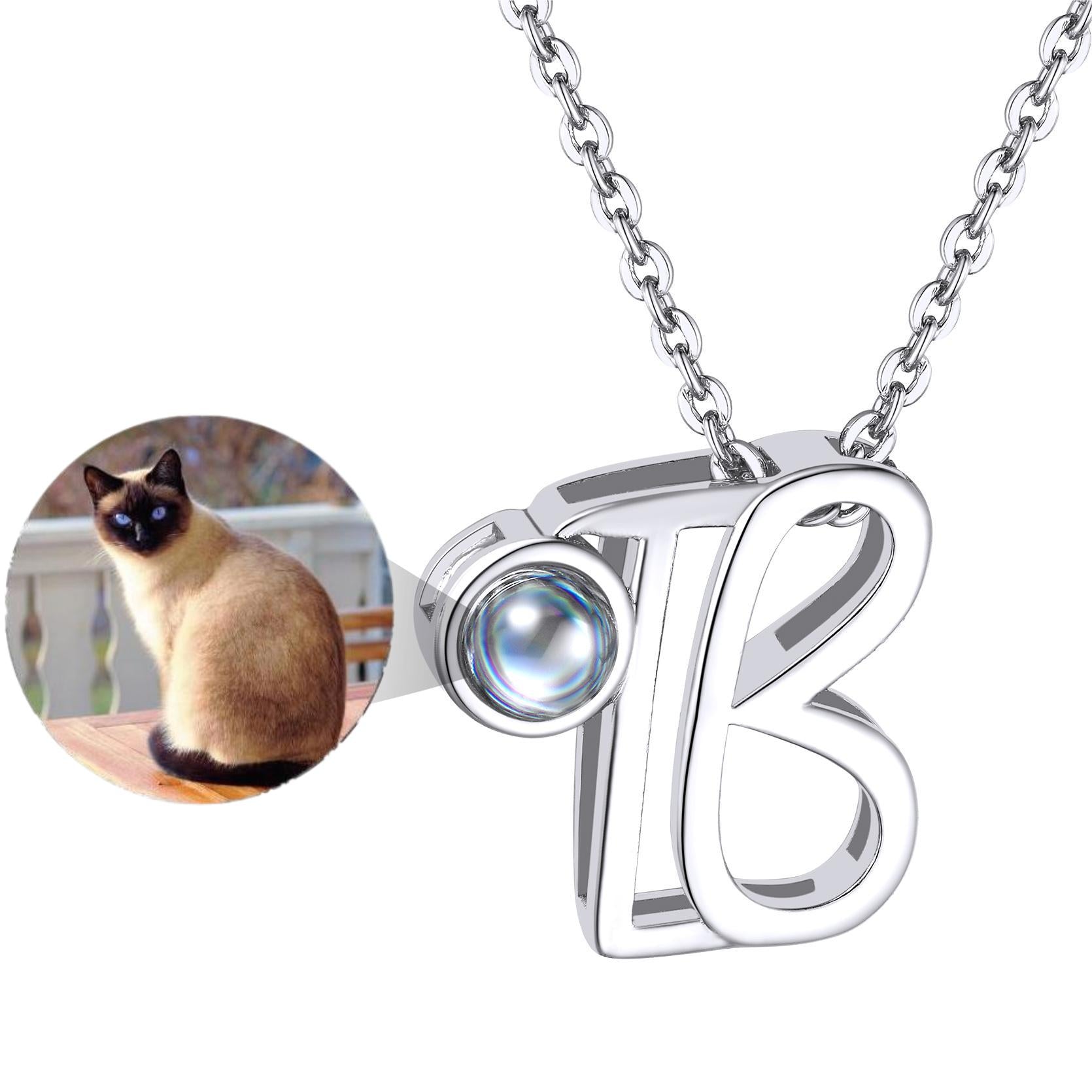 Custom4U Initial Projection Necklace with Picture Platinum