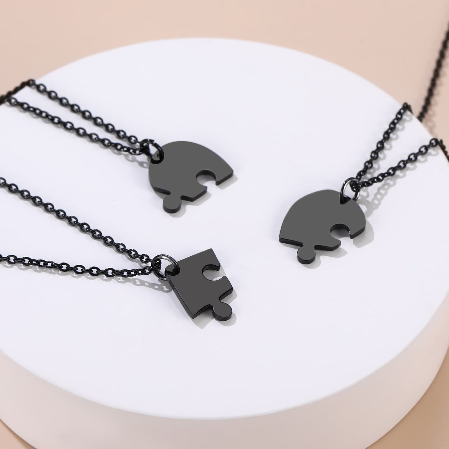 Custom4U Name Heart Puzzle Matching Necklaces Black