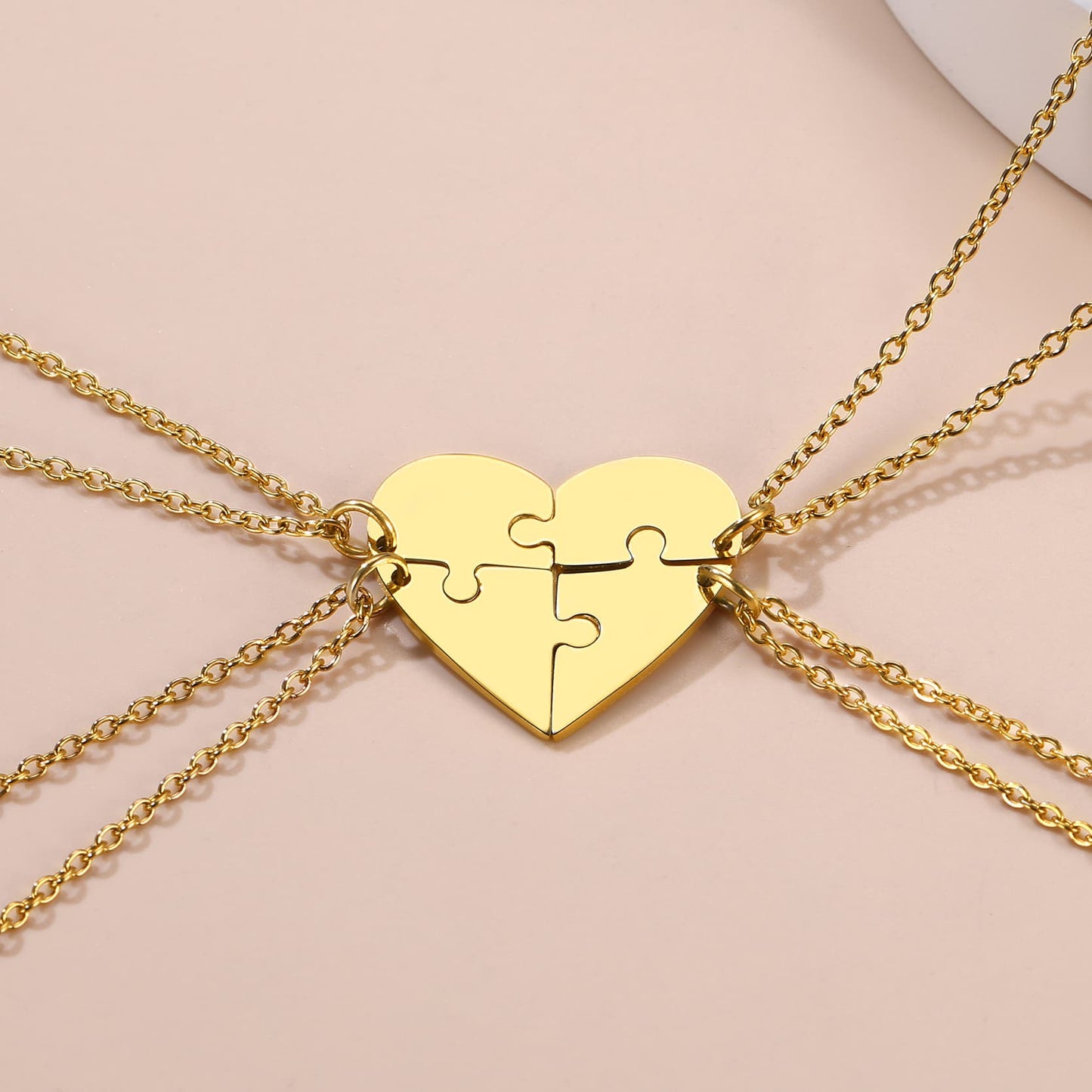 Custom4U Name Heart Puzzle Matching Necklaces Gold
