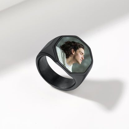 Custom4U Octagon Signet Ring Black Plated
