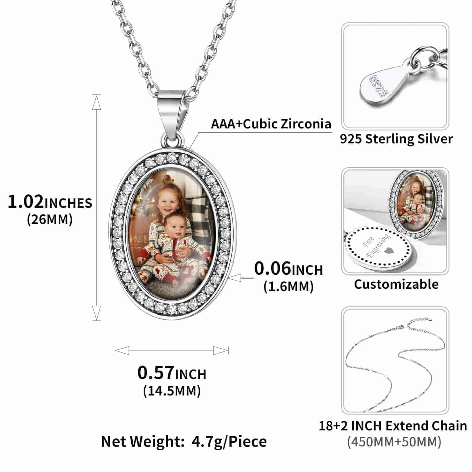   Custom4U Oval Halo Photo Necklace Size