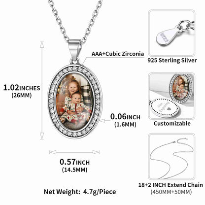   Custom4U Oval Halo Photo Necklace Size