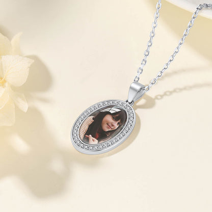 Custom4U Oval Halo Photo Necklace