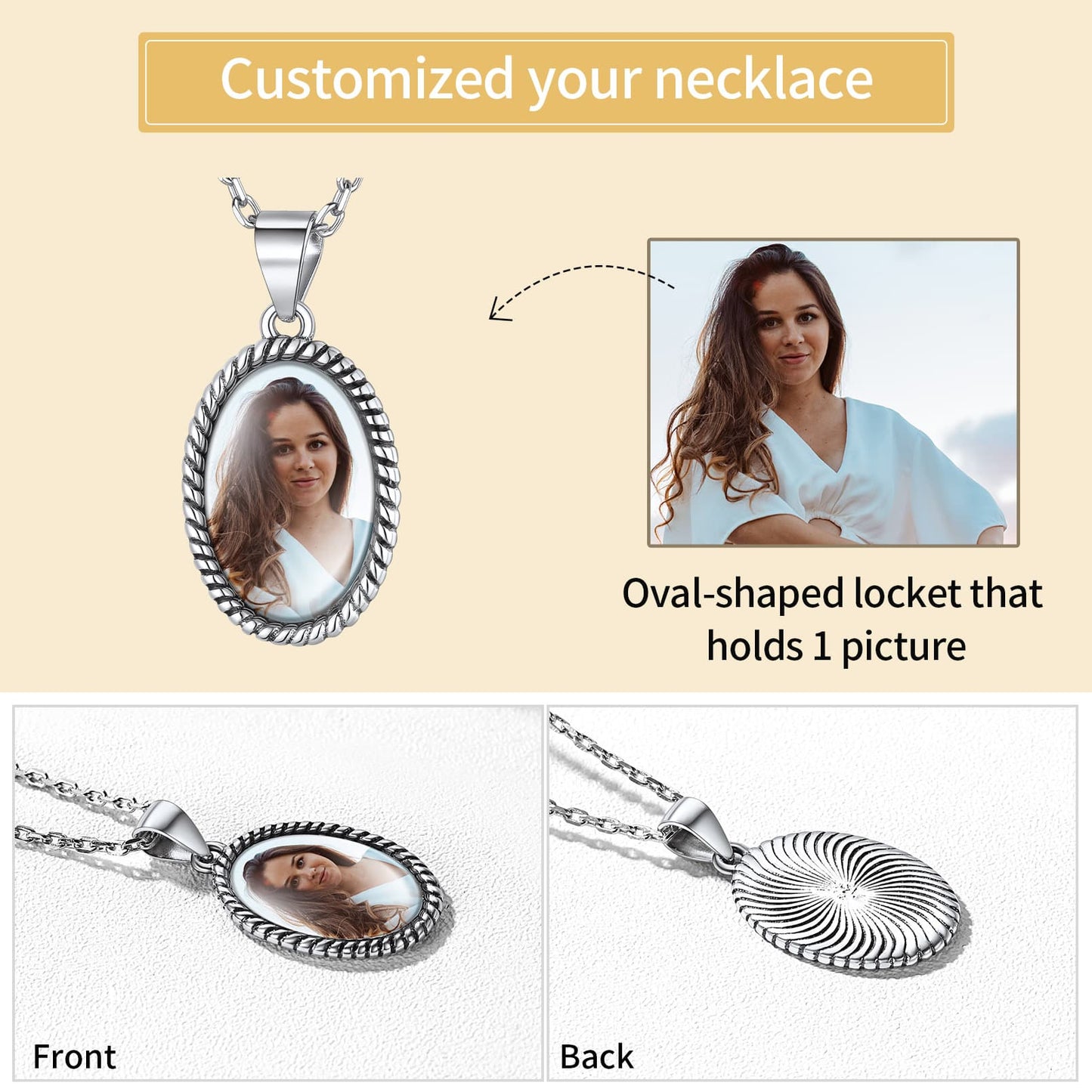 Custom4U Oval Photo Necklace