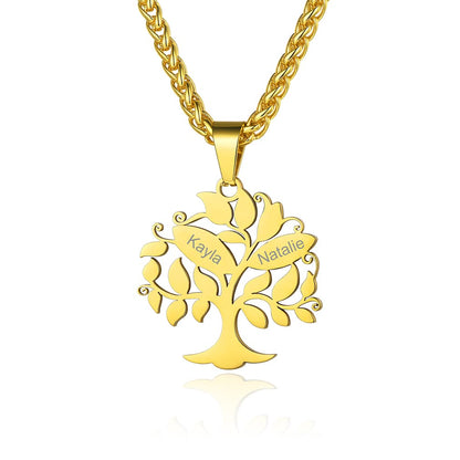 Custom4U Personalized 2 Names Tree of Life Necklace Gold