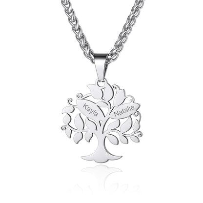 Custom4U Personalized 2 Names Tree of Life Necklace Steel