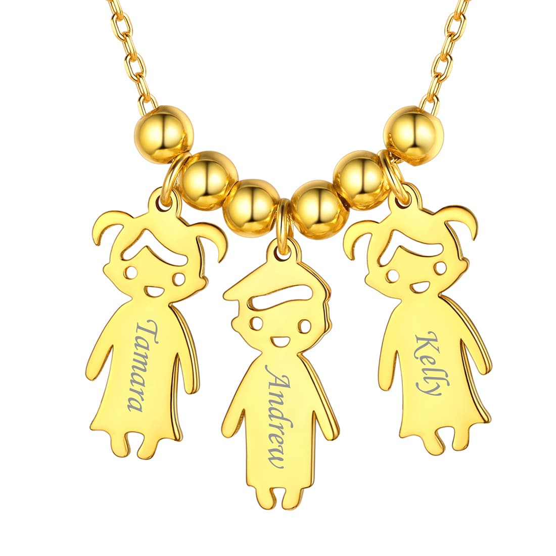 Custom4U Personalized 3 Children Necklace Gold