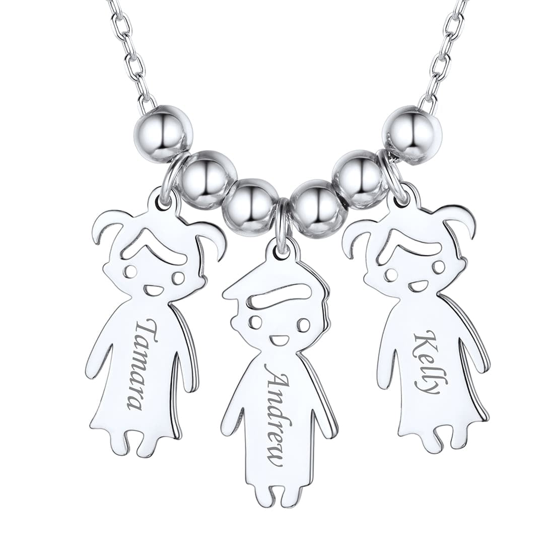 Custom4U Personalized 3 Children Necklace Silver