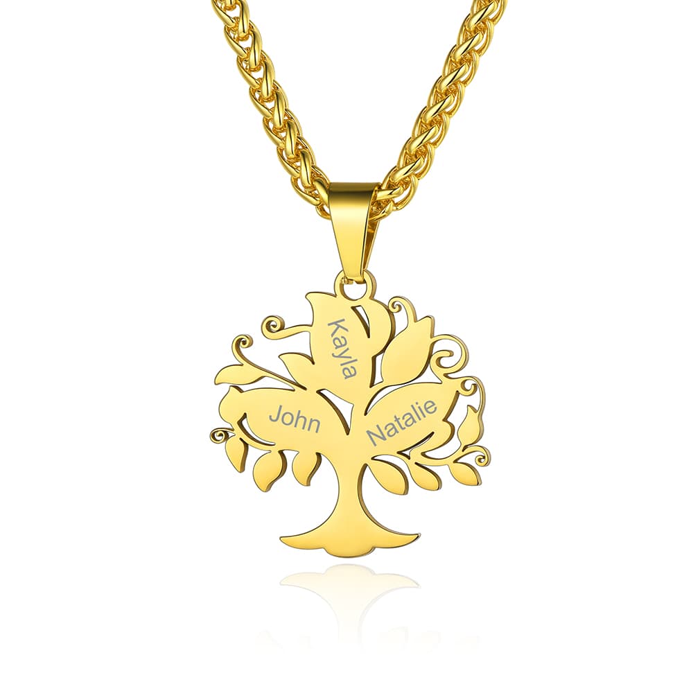 Custom4U Personalized 3 Names Tree of Life Necklace Gold