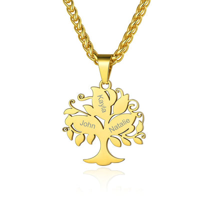 Custom4U Personalized 3 Names Tree of Life Necklace Gold