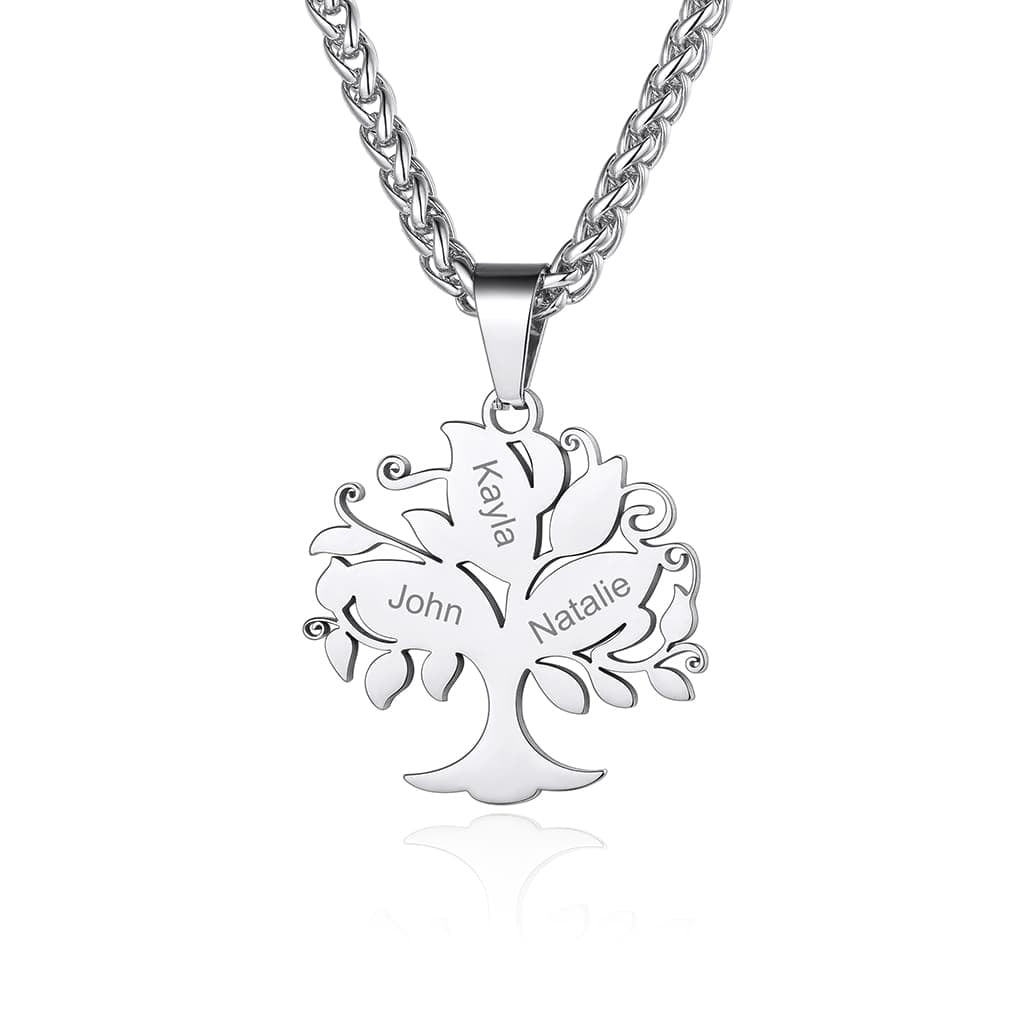 Custom4U Personalized 3 Names Tree of Life Necklace Steel