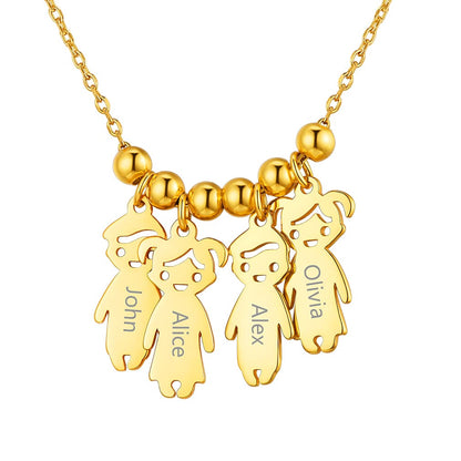 Custom4U Personalized 4 Children Necklace Gold