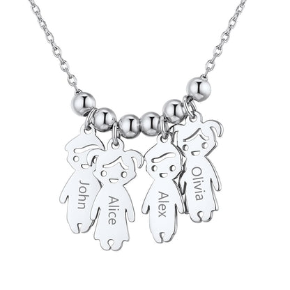 Custom4U Personalized 4 Children Necklace Silver