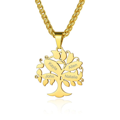 Custom4U Personalized 4 Names Tree of Life Necklace Gold