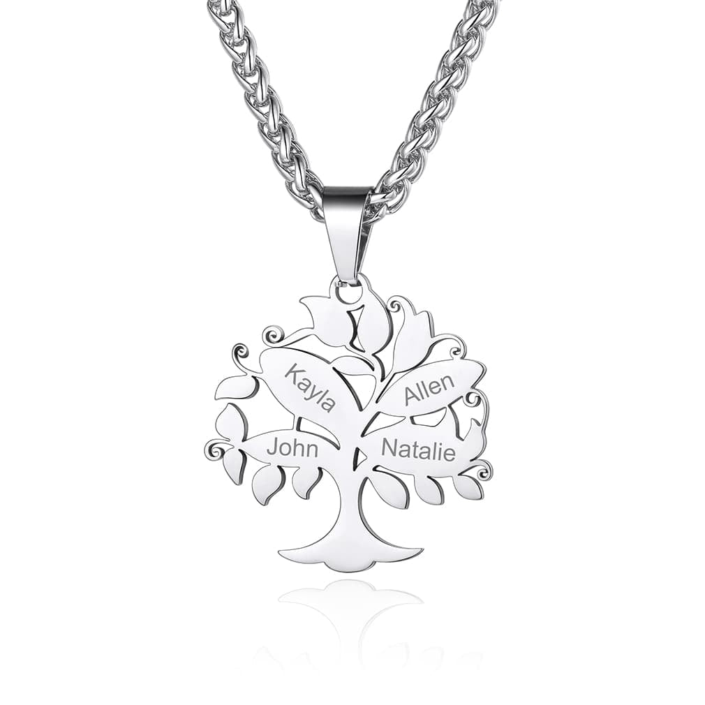 Custom4U Personalized 4 Names Tree of Life Necklace Steel