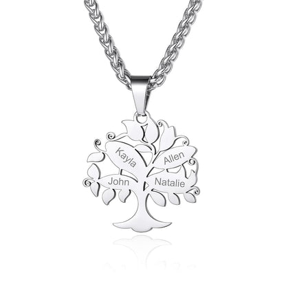 Custom4U Personalized 4 Names Tree of Life Necklace Steel