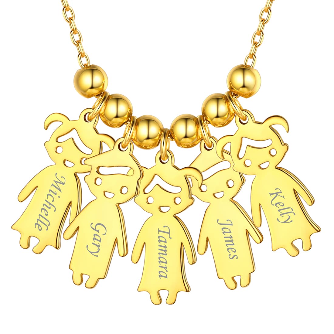 Custom4U Personalized 5 Children Necklace Gold