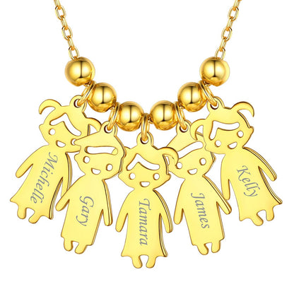 Custom4U Personalized 5 Children Necklace Gold