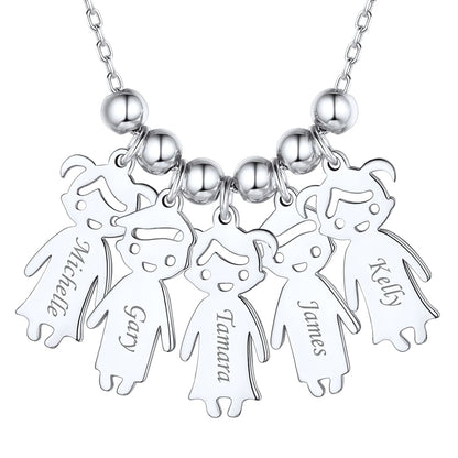 Custom4U Personalized 5 Children Necklace Silver