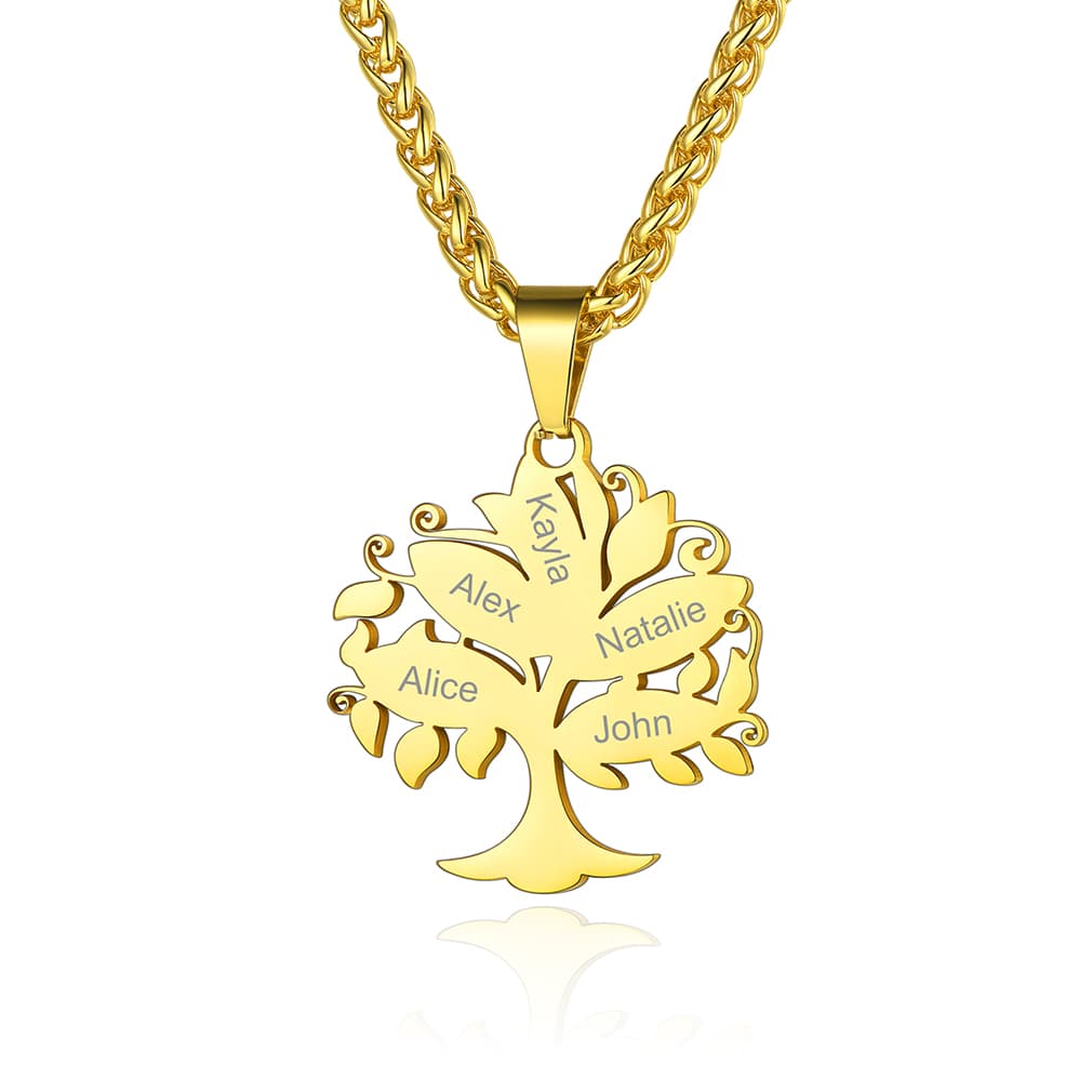Custom4U Personalized 5 Names Tree of Life Necklace Gold