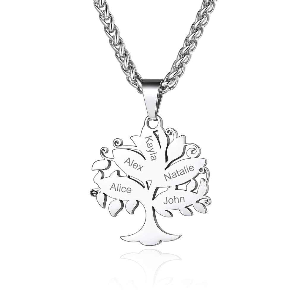 Custom4U Personalized 5 Names Tree of Life Necklace Steel