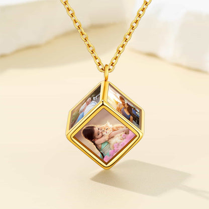 Custom4U Personalized 5 Sided Cube Necklace Gold