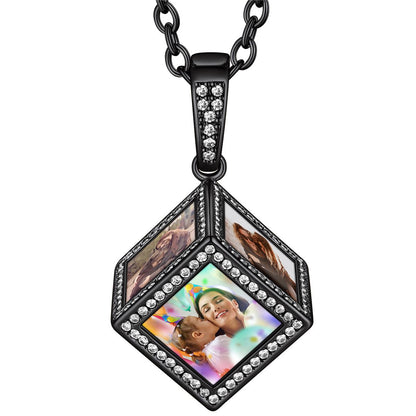 Custom4U Personalized 5 Sided Cube Picture Necklace Black