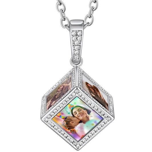 Custom4U Personalized 5 Sided Cube Picture Necklace Steel