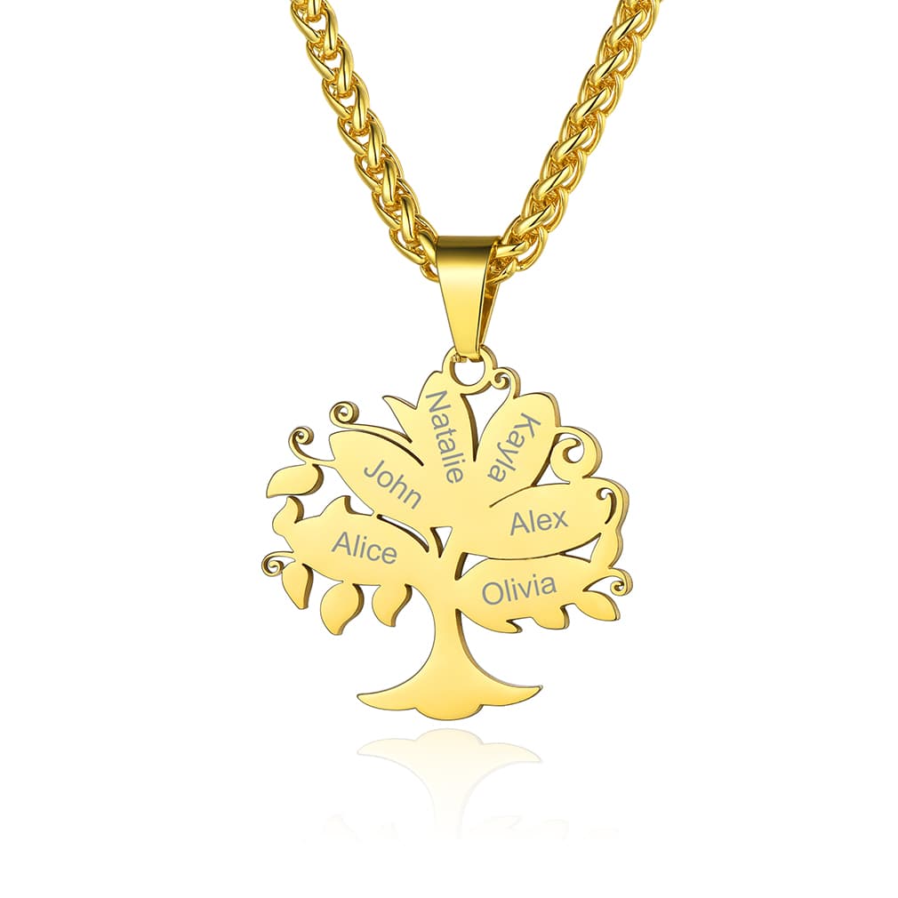 Custom4U Personalized 6 Names Tree of Life Necklace Gold
