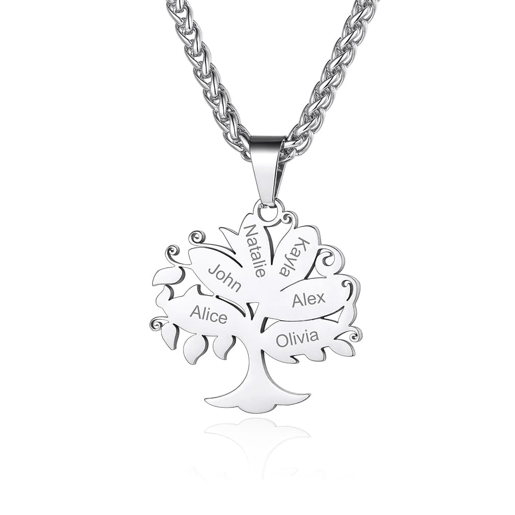 Custom4U Personalized 6 Names Tree of Life Necklace Steel