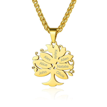 Custom4U Personalized 7 Names Tree of Life Necklace Gold
