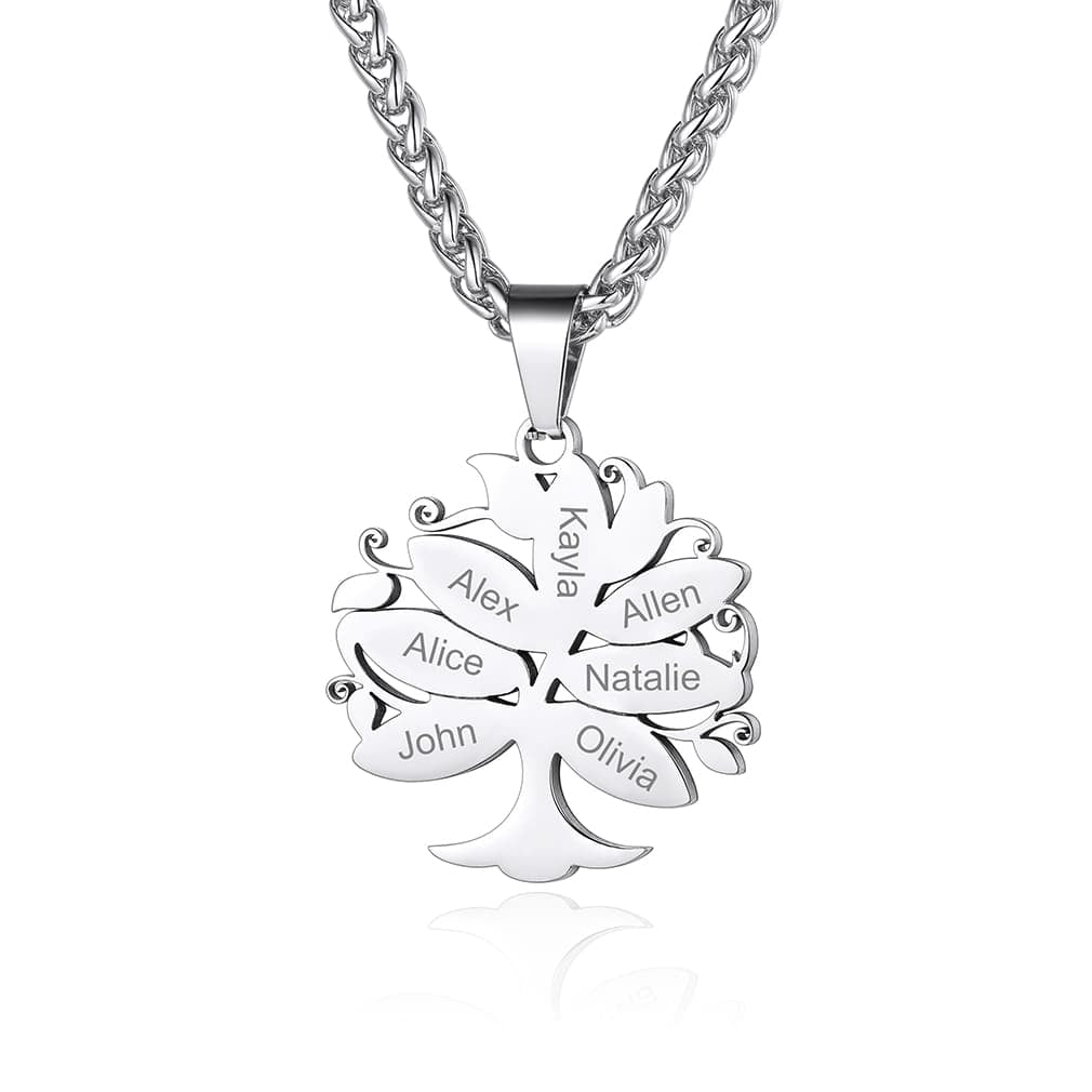 Custom4U Personalized 7 Names Tree of Life Necklace Steel