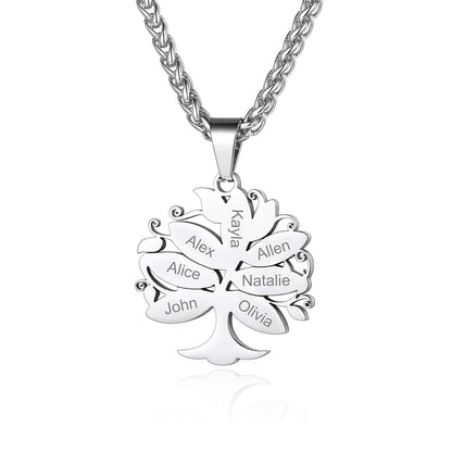 Custom4U Personalized 7 Names Tree of Life Necklace Steel