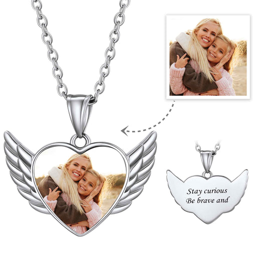 Custom4U Personalized Angel Wings Heart Picture Necklace