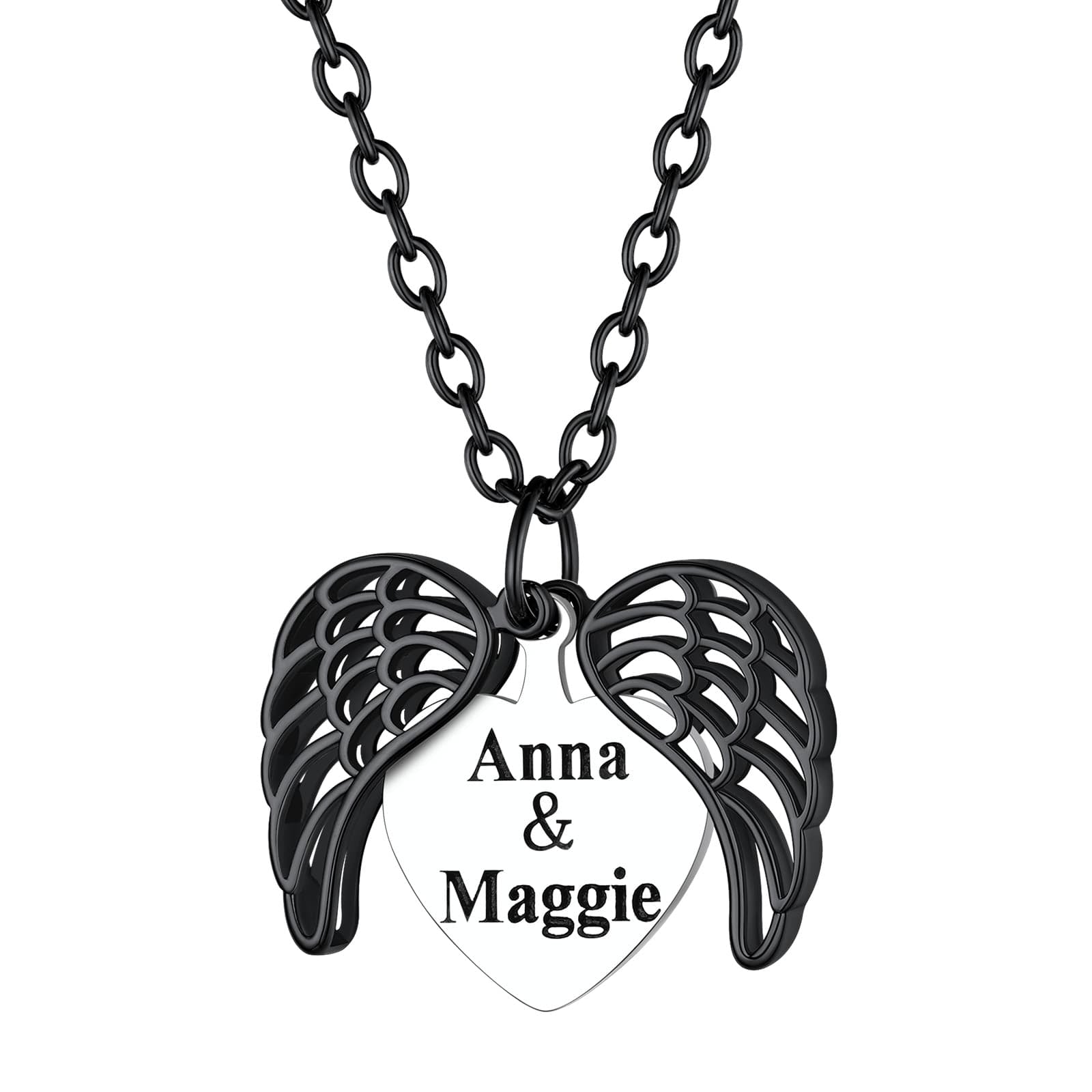 Custom4U Personalized Angel Wings Locket Necklace Black