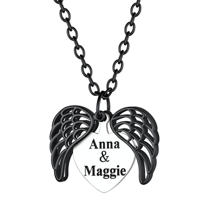 Custom4U Personalized Angel Wings Locket Necklace Black