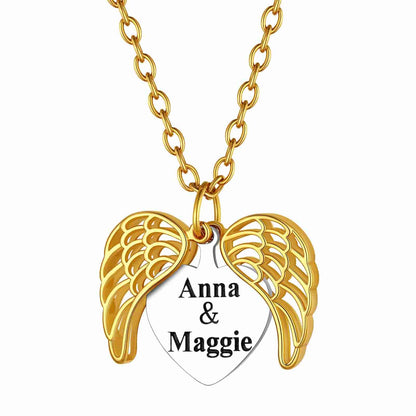 Custom4U Personalized Angel Wings Locket Necklace Gold