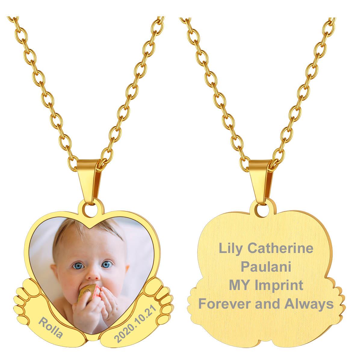 Custom4U Personalized Baby Feet Photo Necklace Gold