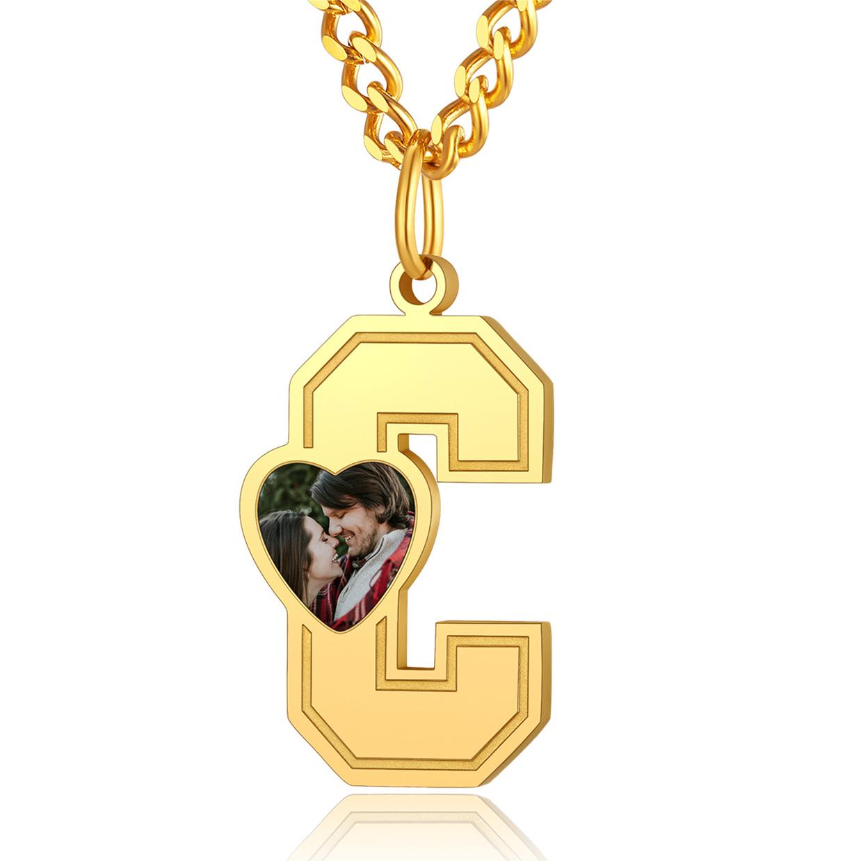 Custom4U Personalized Initial Necklace with Photo for Men Women