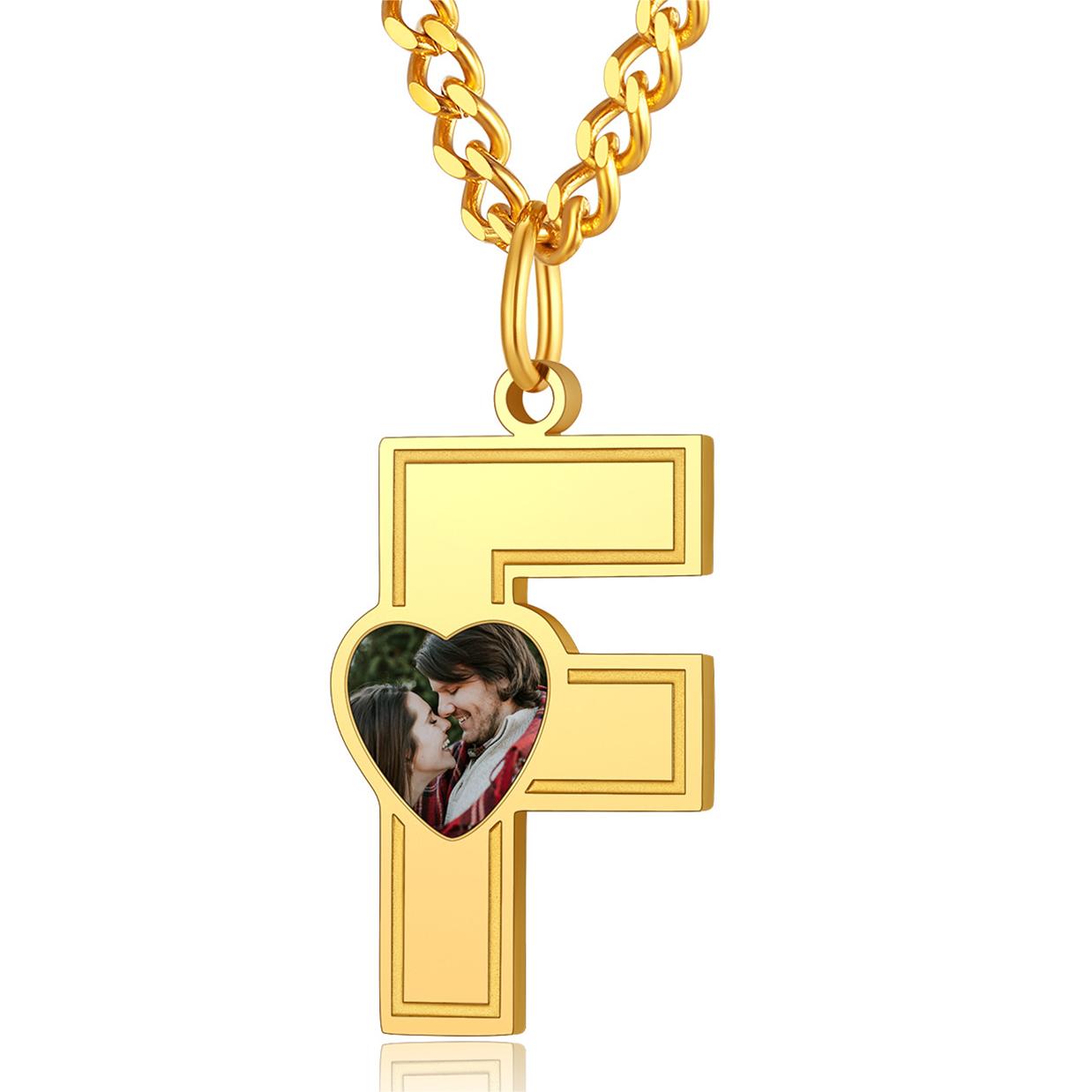 Custom4U Personalized Initial Necklace with Photo for Men Women