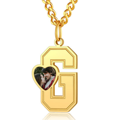 Custom4U Personalized Initial Necklace with Photo for Men Women