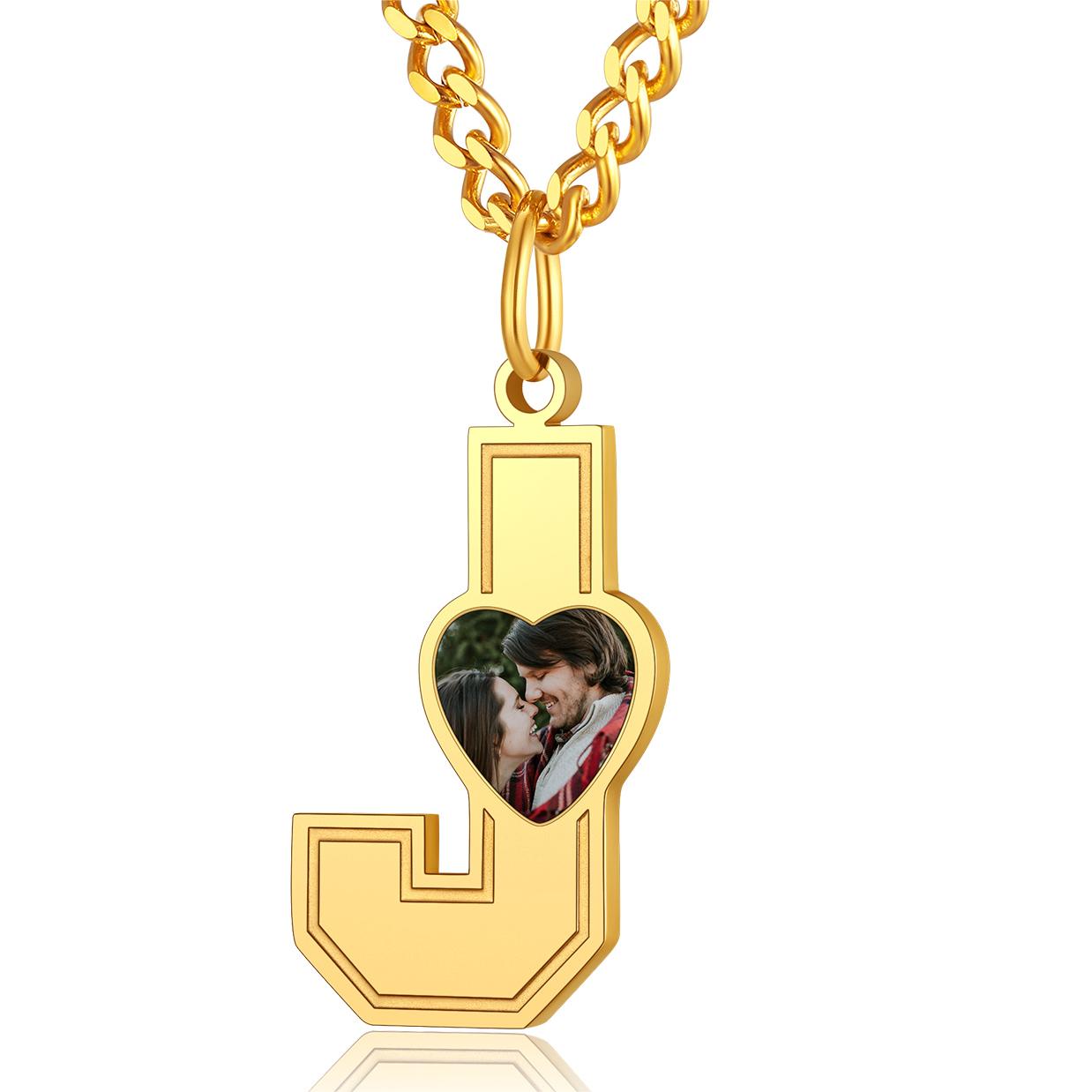 Custom4U Personalized Initial Necklace with Photo for Men Women