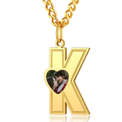 Custom4U Personalized Initial Necklace with Photo for Men Women